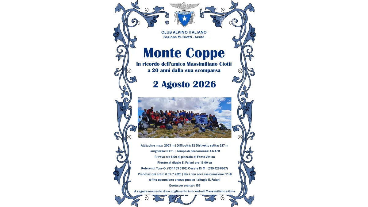 Domenica, l’escursione al Monte Coppe organizzata dal CAI “M. Ciotti” di Arsita