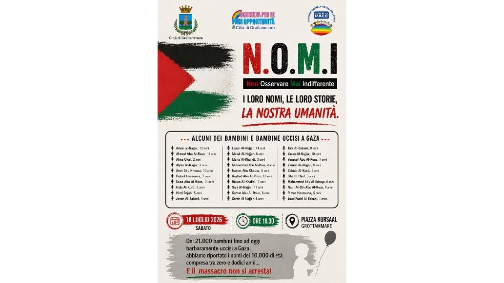 “N.O.M.I.” in piazza Kursaal, contro la strage dei bambini a Gaza