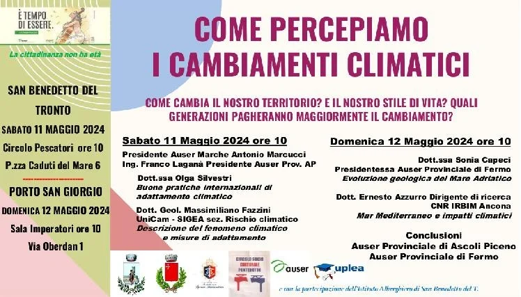 Auser - 11 e 12 maggio incontri su "Come percepiamo i cambiamenti climatici"