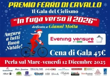 Il galà del ciclismo a Porto Sant’Elpidio, In Fuga verso il 2026: appuntamento da non mancare il 12 dicembre con Gianni Motta e il Premio Ferro di Cavallo