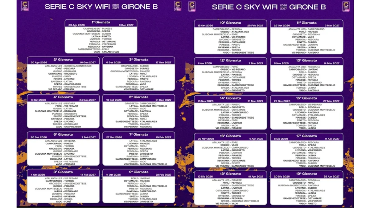 I calendaridi Serie C Girone B