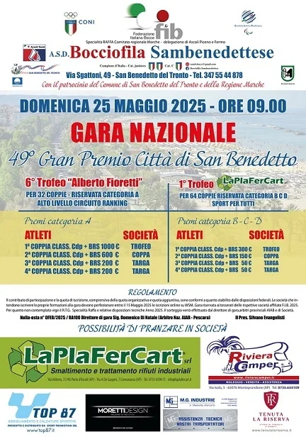 Bocce, gran fine settimana a San Benedetto con il 49° Gran premio Città di San Benedetto