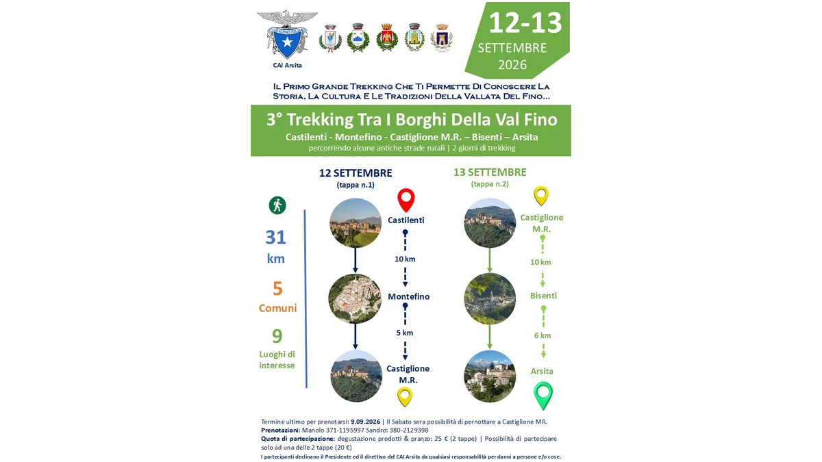 Prossimo weekend con "Il trekking tra i borghi della Val Fino" a cura del CAI