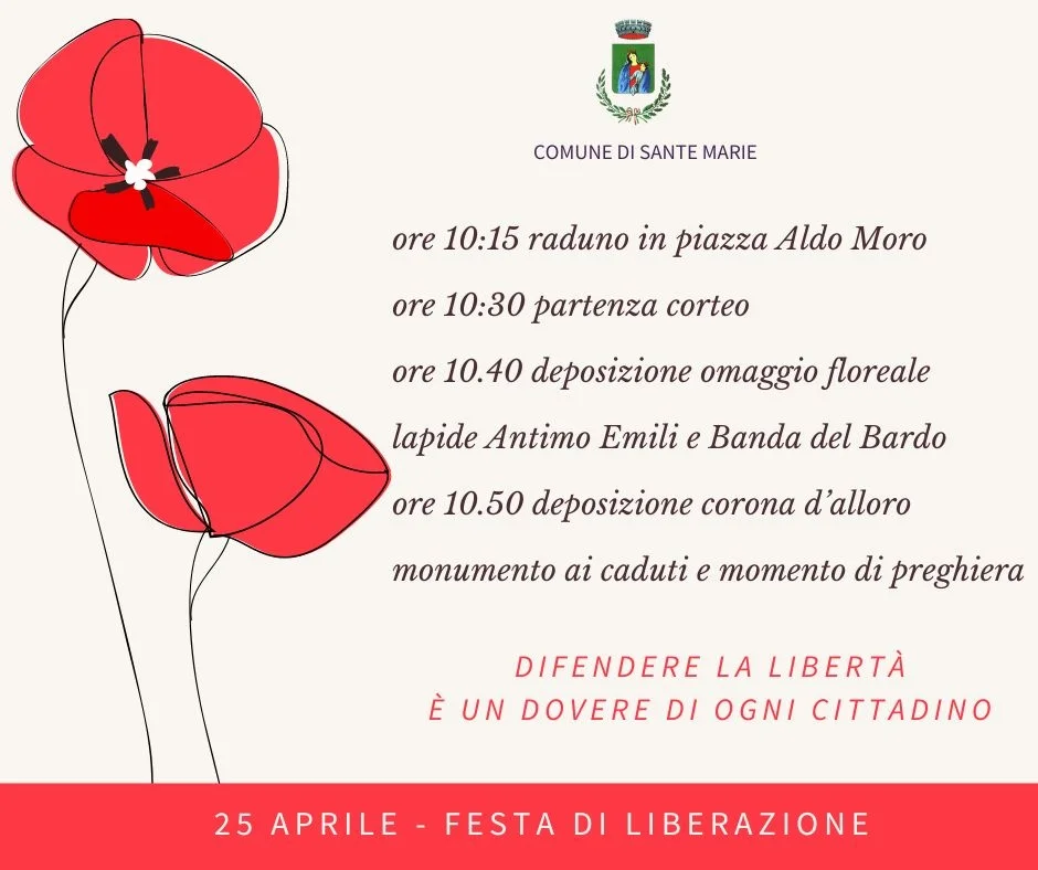 Il Comune di Sante Marie celebra il 25 aprile festa di Liberazione, ecco il programma