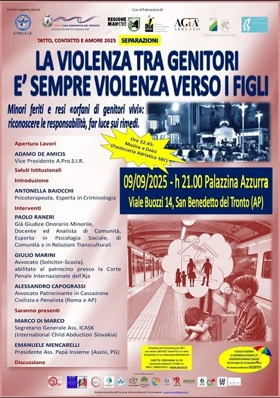 Presso la Palazzina Azzurra conferenza "LA VIOLENZA TRA GENITORI È SEMPRE  VIOLENZA SUI MINORI"