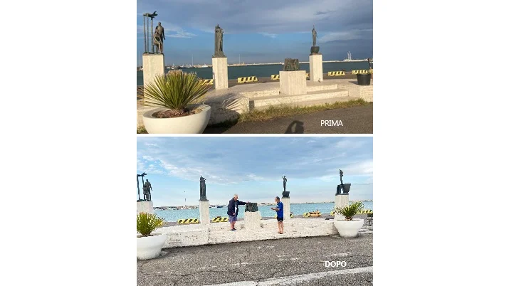 Ripulito dalle erbacce il monumento “Il Mare, il Ritorno” al Molo Nord