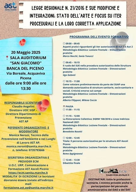 Autorizzazione e accreditamento delle strutture sanitarie nella Regione Marche: un incontro ad Acquaviva per promuovere qualità, sicurezza e appropriatezza