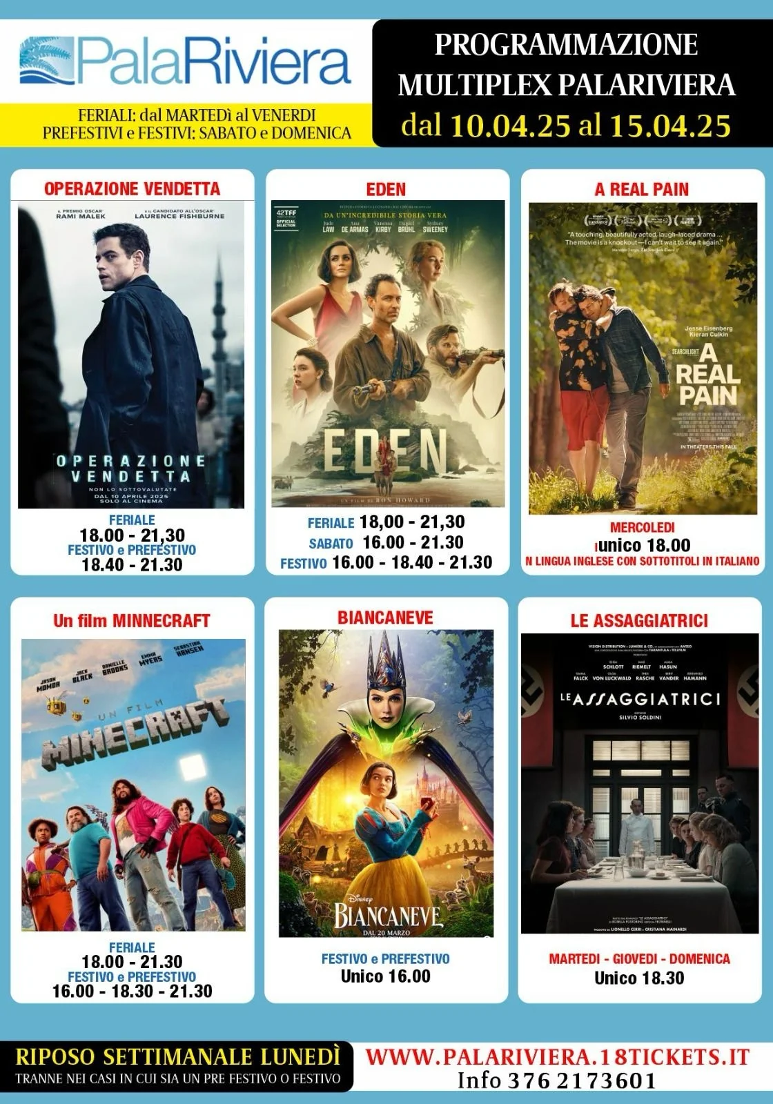 Programmazione Multiplex Palariviera di San Benedetto del Tronto dal 10 al 15 aprile 2025