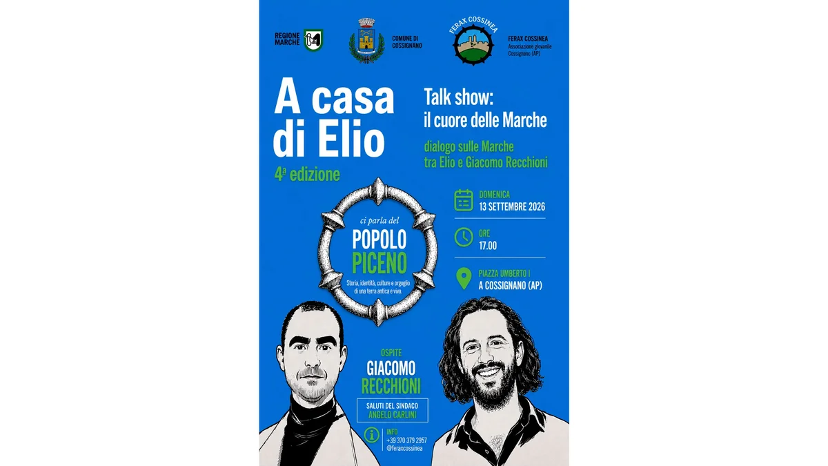 Cossignano, torna "A casa di Elio": Giacomo Recchioni protagonista di un dialogo sul cuore delle Marche