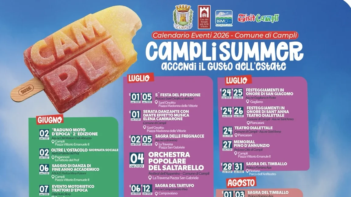 A Campli si accende l’estate con la Rassegna “Campli Summer”. Malgioglio e i Nomadi tra i big