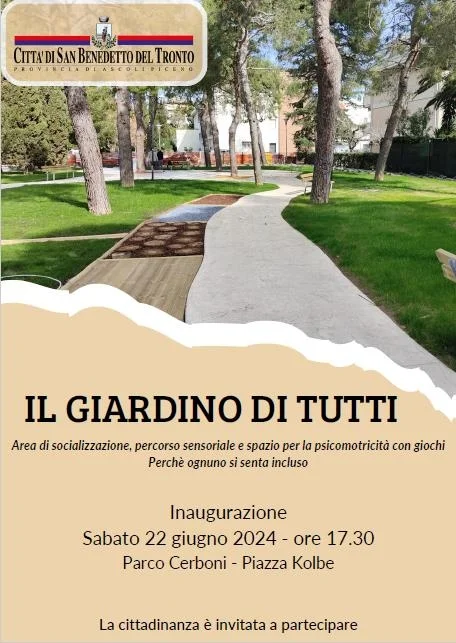 Sabato 22 giugno s’inaugura il “Giardino di tutti”