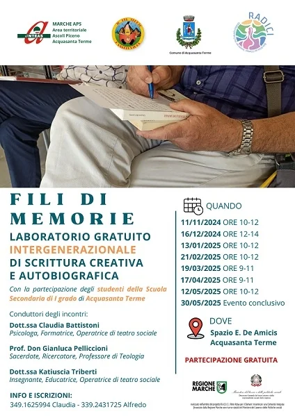 “FILI DI MEMORIE” al via il laboratorio di scrittura creativa ad Acquasanta Terme