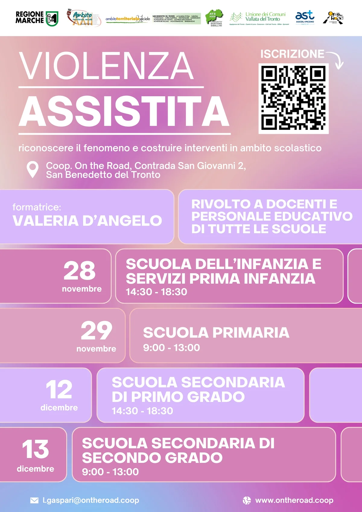 Formazione sul fenomeno della violenza assistita nelle scuole promossa dal CAV “Donna con Te” della provincia di Ascoli Piceno