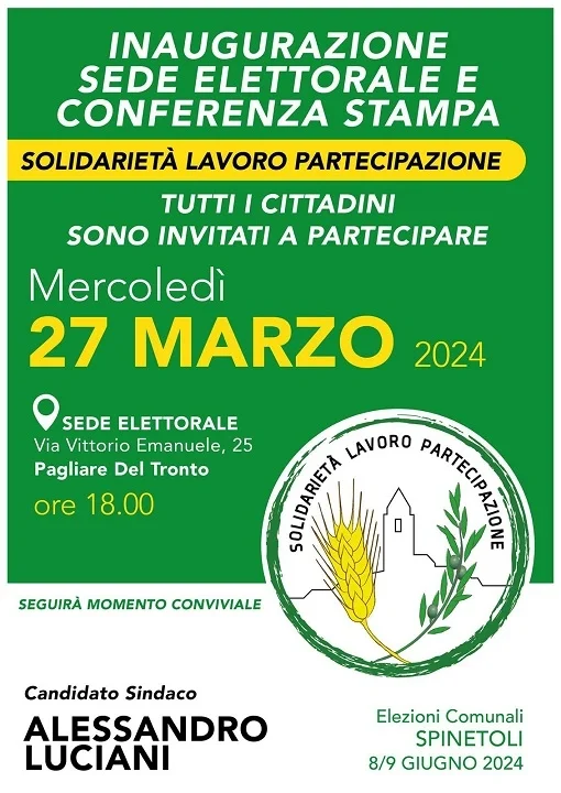 Solidarietà Lavoro Partecipazione, inaugurazione  sede elettorale a Pagliare del Tronto