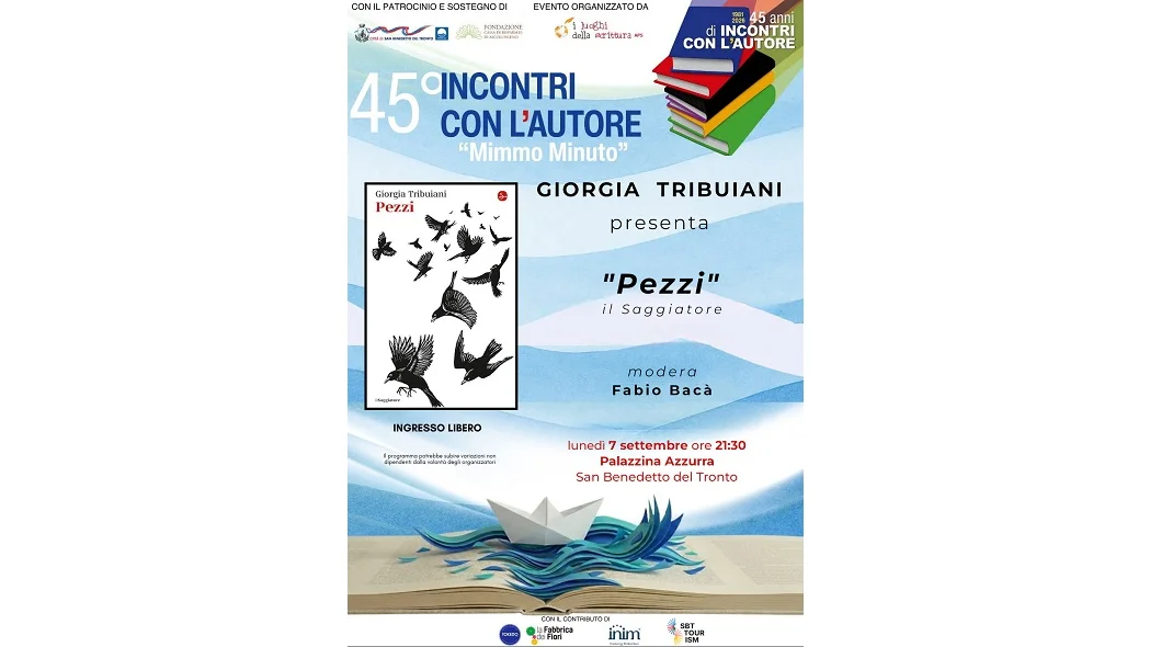 INCONTRI CON L'AUTORE "MIMMO MINUTO", Lunedì 7 settembre presso la Palazzina Azzurra GIORGIA TRIBUIANI presenta  PEZZI
