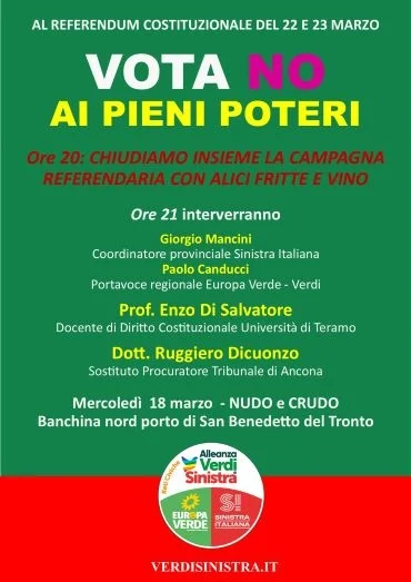 Chiusura della Campagna Referendaria per il NO con Alleanza Verdi e Sinistra