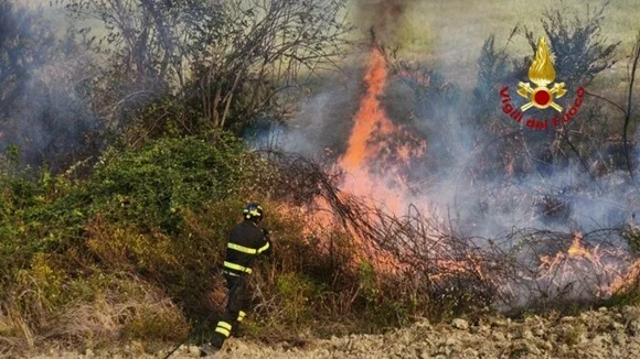 Canneto in fiamme a Lapedona, intervento dei Vigili del fuoco 