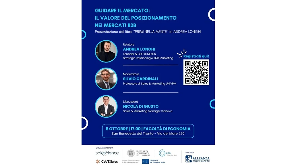 "Guidare il mercato": a San Benedetto del Tronto un incontro sul valore del posizionamento nei mercati B2B