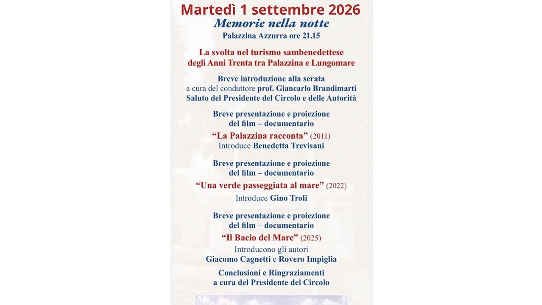 Martedì 1 settembre alla Palazzina Azzurra "Memorie nella notte"