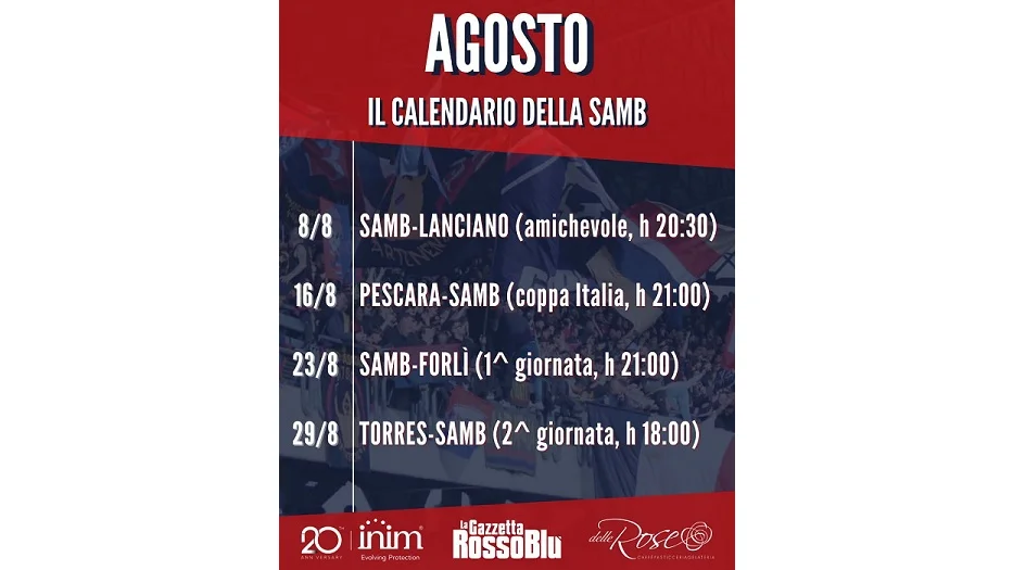 Agosto, il calendario della Samb