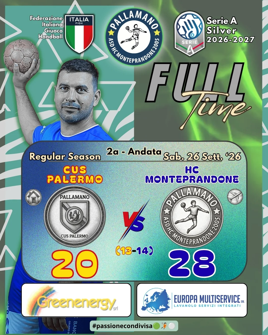  Serie A Silver: CUS PALERMO–MONTEPRANDONE 20–28