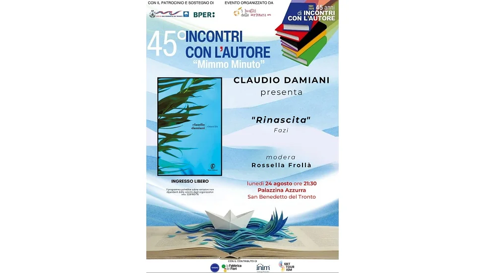 INCONTRI CON L'AUTORE "MIMMO MINUTO",  lunedì 24 agosto presso la Palazzina Azzurra Claudio Damiani presenta  RINASCITA