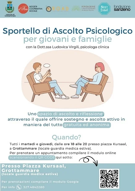 Sportello psicologico gratuito per giovani e famiglie