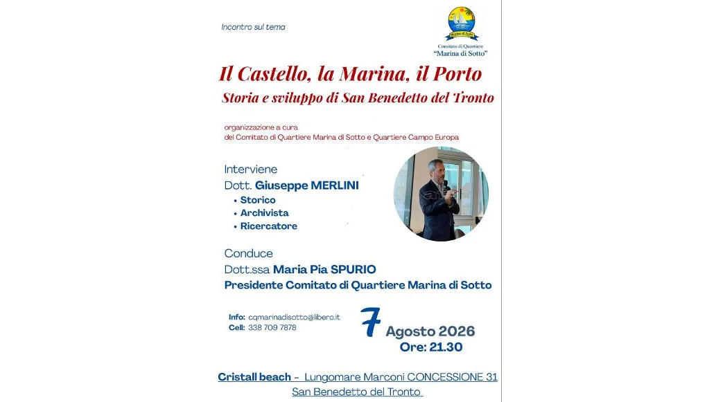 Venerdì 7 agosto presso lo stabilimento “Cristall Beach” interessante incontro con lo storico, archivista e ricercatore Giuseppe Merlini 