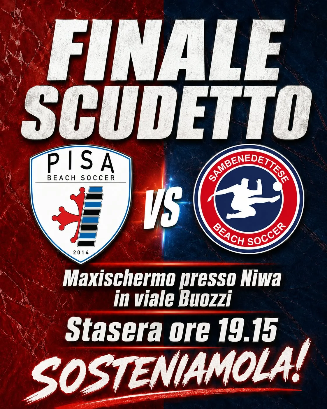 M𝒂𝒙𝒊𝒔𝒄𝒉𝒆𝒓𝒎𝒐 𝒑𝒆𝒓 𝑷𝒊𝒔𝒂-𝑺𝒂𝒎𝒃 𝒂𝒍 𝑵𝒊𝒘𝒂!  Stasera non serve essere tifosi di beach soccer.