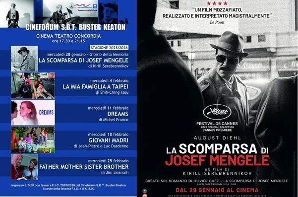 Cinema Teatro Concordia, stagione 2025/2026 - II° ciclo: mercoledì 28 Gennaio proiezione del film LA SCOMPARSA DI JOSEF MENGELE di K.Serebrennikov