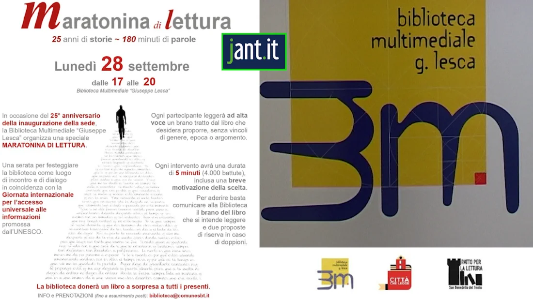 Lunedì 28 settembre dalle 17:00 alle 20:00,a San Benedetto del Tronto, si svolgerà la Maratonina di lettura