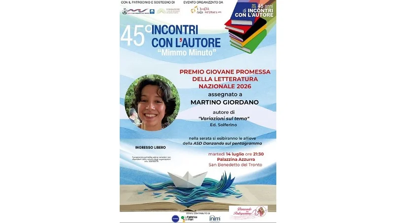 INCONTRI CON L'AUTORE "MIMMO MINUTO - Premio Giovane Promessa della narrativa italiana martedì 14 luglio presso la Palazzina Azzurra