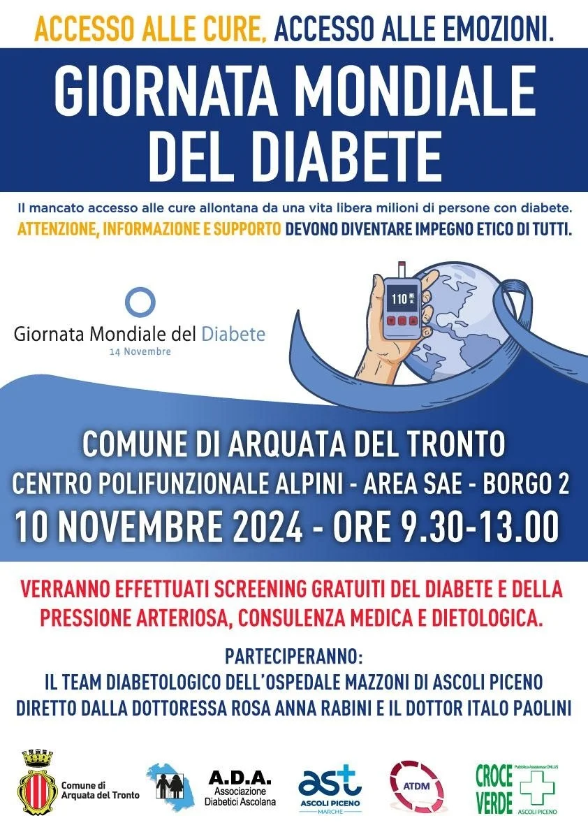 GIORNATA MONDIALE DEL DIABETE: AD ARQUATA SCREENING GRATUITO  A CURA DELL’UOC DI MALATTIE METABOLICHE E DIABETOLOGIA DELL’AST