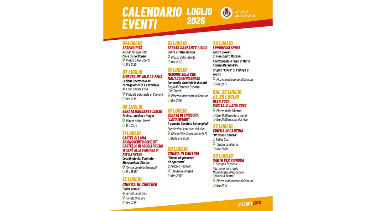Castel di Lama, un luglio tra musica, teatro e cinema sotto le stelle