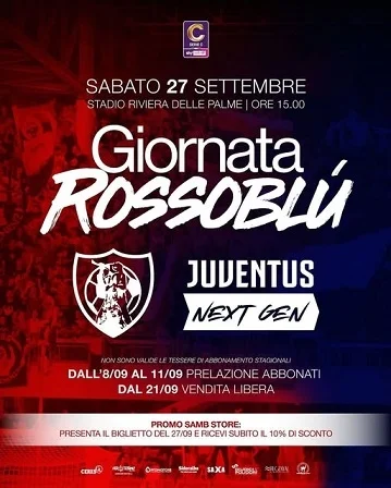 Giornata Rossoblù  Samb - Juve Next Gen in programma sabato 27 settembre