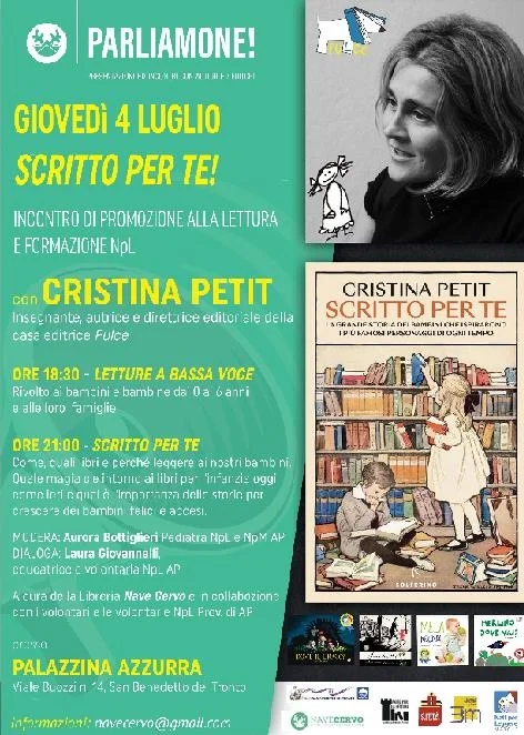 Giovedì 4 luglio presso la Palazzina Azzurra incontro di promozione alla lettura e formazione con CRISTINA PETIT
