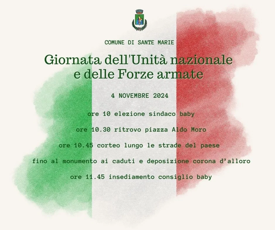 Il Comune di Sante Marie celebra la Giornata dell'Unità Nazionale e delle Forze Armate