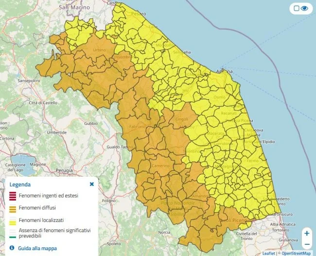 Marche: allerta arancione per il vento nell’entroterra